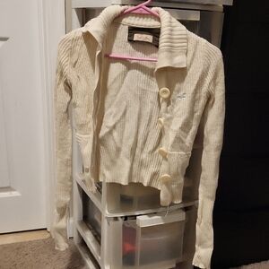 Hollister Ivory Ribbed Button Cardigan